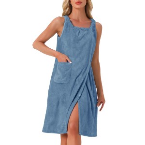 INSPIRE CHIC Women's Shower Wrap Wearable Button Bath Towel Robe Strap Sleeveless Dress with Snaps Pockets Spa - 1 of 4