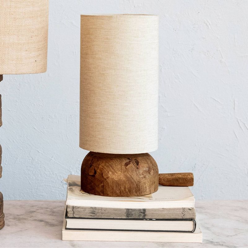 Storied Home Reclaimed Wood Table Lamp with Printed Cotton Chambray Shade Swivel Neck and Inline Switch Natural, 3 of 11