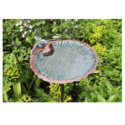 Antique Brass Scallop Shell Birdbath with Stake