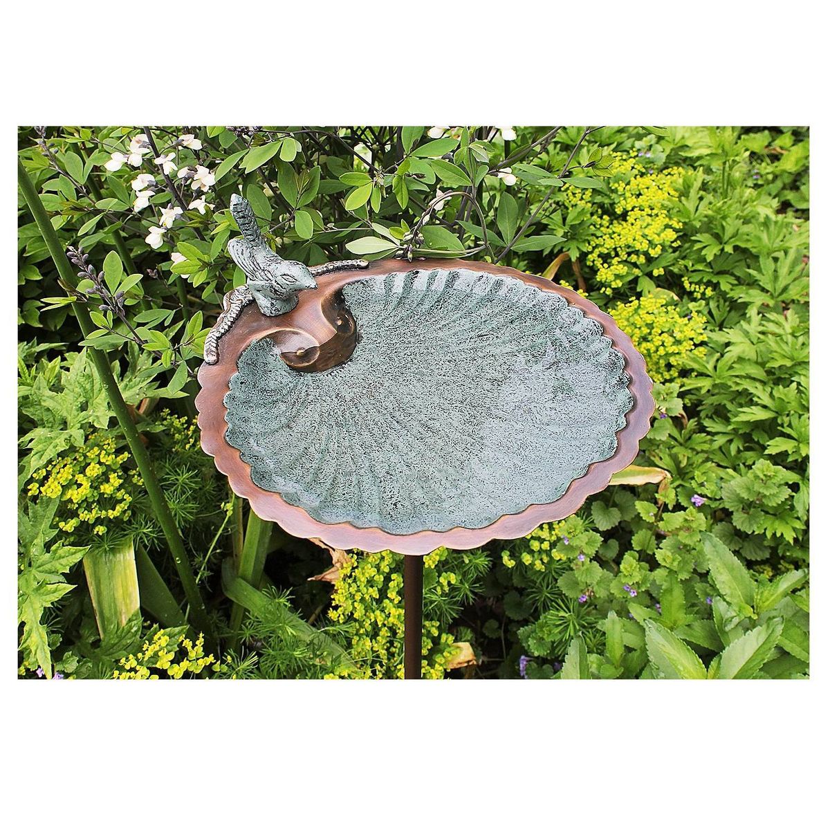 11" Scallop Shell Birdbath and Feeder with Stake Antique Brass Plated - ACHLA Designs: Weather-Resistant Garden Decor, No Assembly Required - thumbnail 3