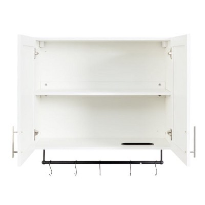 LunaLulinlk Bathroom Wall Cabinet with Adjustable Shelf, Towel Bar, 5 Hooks, Over The Toilet Storage Cabinet for Bathroom, Kitchen, White