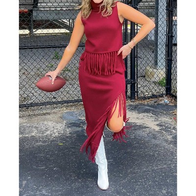 Women's On The Road Fringe Knit Maxi Skirt - Cloud Ten