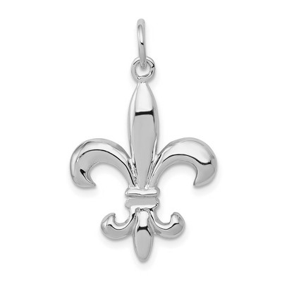 Black Bow Jewelry 14k White or Yellow Gold Solid 3D Fleur De Lis Pendant, 17mm (5/8 in)