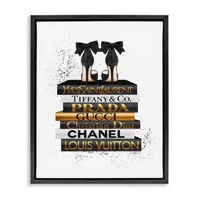 Stupell Industries Black Gold White Glam Bookstack, 17" x 21"