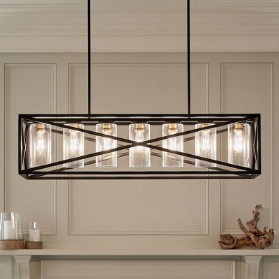 Moorgate 48" Black Steel Cage Linear Chandelier with Clear Glass