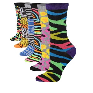 Tipi Toe Women's 6-Pairs Colorful Wild Rainbow Funky Jungle Leopard Patterned Crew Dress Socks - 1 of 1