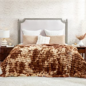 Cozy Bliss Faux Fur Plush Decorative Blanket, Cozy Warm Striped Throw Blanket - 1 of 4