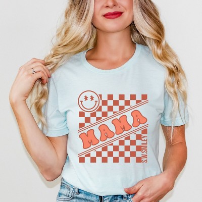 Simply Sage Market S.W.Smiley Mama Checkerboard Smiley Face Short Sleeve Tee