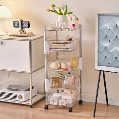 Five-Tier Clear and Silver Swivel Bin Storage Tower
