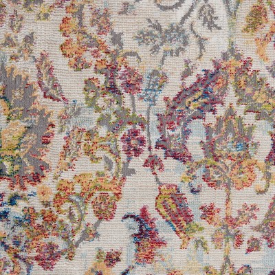 Ivory & Orange Floral Round Synthetic Easy-Care Rug, 63 in