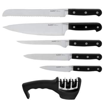 BergHOFF Contempo 6Pc German Steel Knife Set, Wood Case, 3 Stage Sharpener