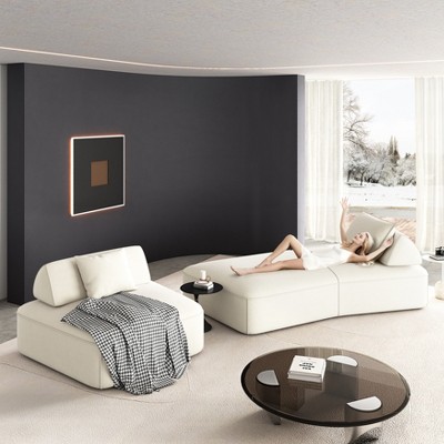 MYINDA 139" Modern Luxury Oversized Modular Sectional Sofa Set,DIY Upholstered Fluffy Chenille Sofa,Deep Seat Couch & Sofa Bed for Living Room, Office