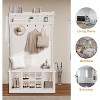 Multi-Functional Hall Tree, Entryway Bench with Storage Cabinet & 8 Shoe Cubes, Includes Top Shelf & 6 Coat Hooks, White Design - 4 of 4