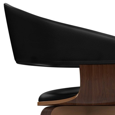 Black Faux Leather and Walnut Bentwood Dining Chair