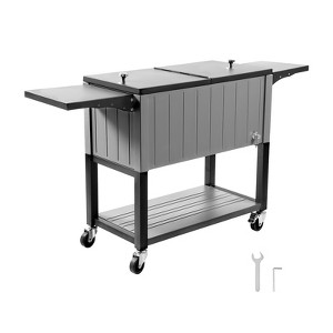 VEVOR 80QT Rolling Ice Chest, Holds up to 50 Bottles / 110 Cans, Portable Patio Party Bar Drink Cooler Cart with Bottom Shelf & Shelves, Black&Gray - 1 of 4