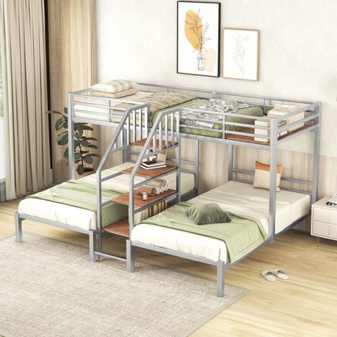 Space Saver Twin Bunk Bed with Convertible Built-in Desk and Down