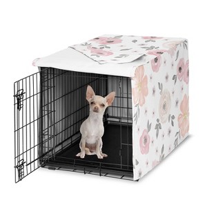 Sweet Jojo Designs Dog Crate Kennel Cover 24in. Watercolor Floral Pink and Grey - 1 of 4