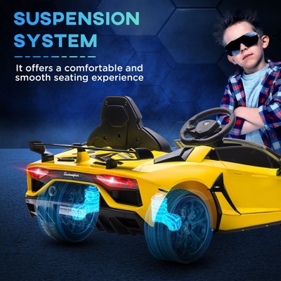 Yellow 12V Lamborghini Aventador Kids Ride-On Car with Scissor Doors
