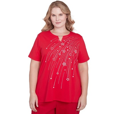 Alfred Dunner Women's Dazzling Shooting Stars with Beaded Split Neck