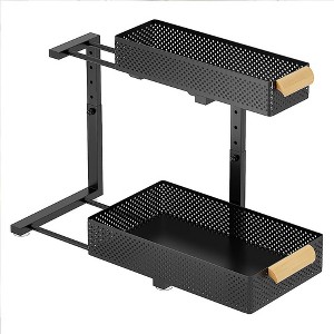 GustoWave Under Sink Storage Kitchen Organisation Carbon Steel 2-Tier Pull-Out Cupboard Organiser Height Adjustable Under Sink Rack - 1 of 4