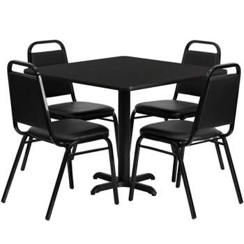 Flash Furniture 36'' Square Laminate Table Set with X-Base and 4 Trapezoidal Back Banquet Chairs