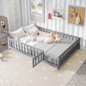 NicBex Full Size Toddler Floor Bed,Floor Platform Bed with Fence and Door,Montessori Floor Bed Frame for Kids,Wood Slats Support - 1 of 4
