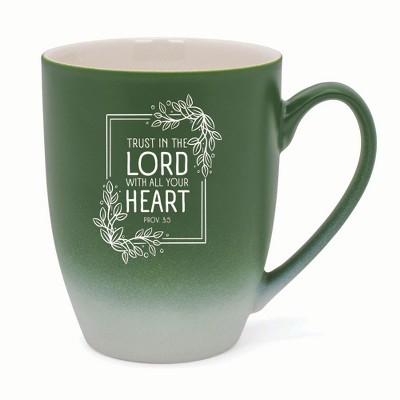 Elanze Designs Trust In The Lord With All Your Heart Two Toned Ombre Matte 10 ounce New Bone China Coffee Tea Cup Mug, Green and White