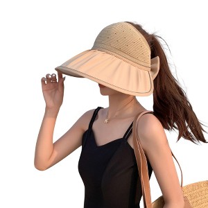 Anna-Kaci Extra Wide Brim Sun Visor Hat for Women Adjustable UV Protection Bow Detail Breathable Summer Beach Hat - 1 of 4