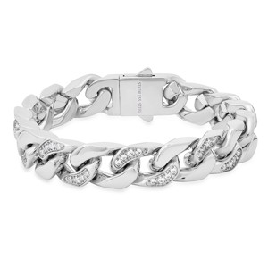 Steeltime Men's 18k gold plated stainless steel and simulated diamonds heavy miami cuban link chain bracelet. Color Options: Silver, Gold - 1 of 4