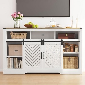Heynemo Farmhouse TV Stand for 23" Fireplace, 34'' Tall Entertainment Center for 65''+ TV, TV Console with Sliding Bar Door (without Fireplace) - 1 of 4