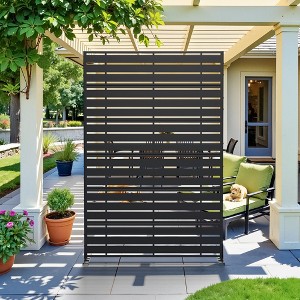 PexFix 72 in. x 47 in. Black Metal Freestanding Privacy Screen Garden Fence For Deck Patio Balcony Outdoor Privacy Panel Louvered Design - 1 of 4