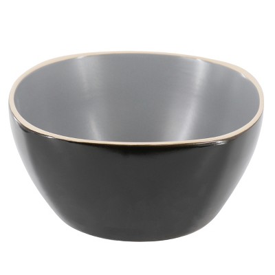 Modern Black and Gray Ceramic Square Bowl Set, 6-Inch, Matte Finish