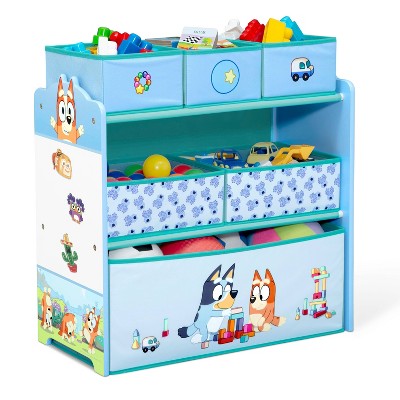 Bluey 6 Bin Wooden Toy Storage Organizer with Reusable Stickers