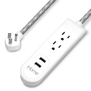 iHome Power Strip with USB Ports, 2 Outlets, 2.1A USB-A Ports, 3FT Braided Cord, Flat Plug, Powers 4 Devices - 1 of 4