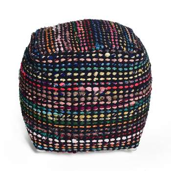 Cube Madrid Boho Handcrafted Fabric Pouf Black - Christopher Knight Home