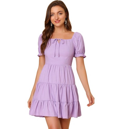 Flowy Swing A Line Lavender Dress Casual For Women With 3/4 Puff