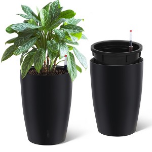 16 inch Self Watering Planters, Set of 2 - Outdoor Indoor Flower Pots with Drainage & Water Window, for Patio, Porch, Balcony (White) - 1 of 4