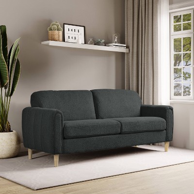 Charcoal Gray Tufted Faux Leather Lawson Sofa with Wood Legs