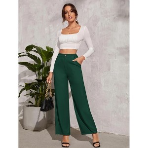 YESFASHION Women's High Waist Wide Leg Dress Pants Tailored Fit Office Wear  Pants,XL,Dark Green : Target