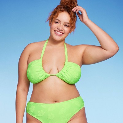 Women's Terry Textured U-neck Multi-way Bralette Bikini Top - Wild Fable™  Tropical Green 3x : Target