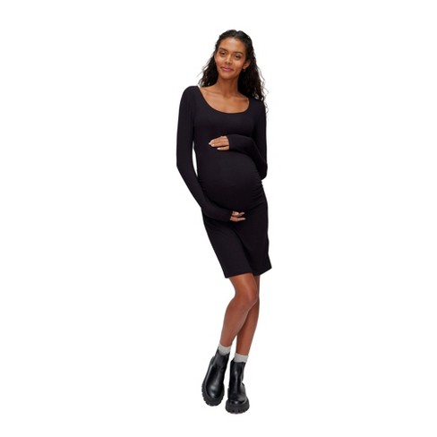 Longsleeve Side Rouched Dress Black Xs