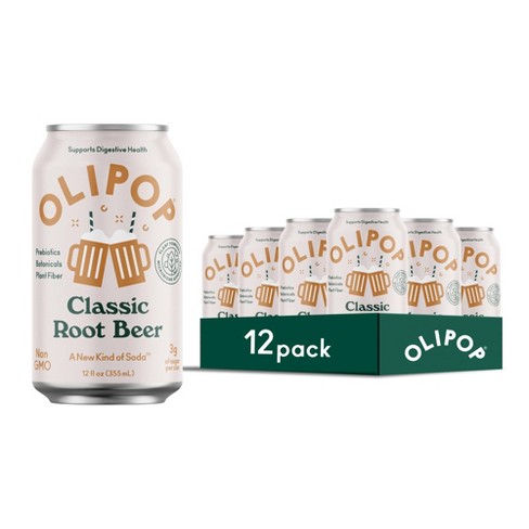 Olipop Prebiotic Soda Pop, Classic Root Beer, Pantry Pack Packed With Prebiotics, Fiber, And Botanicals - 12oz (Pack of 12) - image 1 of 4