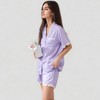 Anna-Kaci Lounge Women's Short Sleeve Satin Pajama Set with Button Down Top Elastic Waist Shorts and Lace Trim Detail - 4 of 4