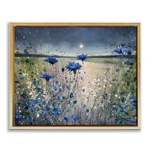 Stupell Industries Moon over Blooming Flowers Floating Frame Canvas Art, Gold, 31" x 25" - 1 of 4
