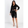 Slickblue Lace Detail Satin Hooded Crop Top with Biker Shorts Set, Streetwear Style, Black or Champagne, Size S-L - 3 of 4