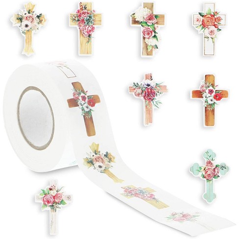 Download 500 Count Christian Stickers 1 Roll Of Floral Cross Labels For Christening Baptism Parties Target