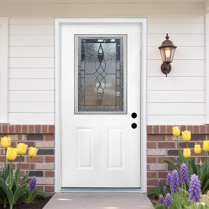 36 X 80 Inches Fiberglass Entry Door,Vinyl Frame,Decorative Glass Door,Primed Knock-Down,with Brickmould,Right Hand Inswing Door - 1 of 4