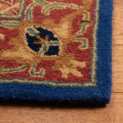 Hand-Tufted Blue and Red Wool Rectangular Area Rug, 5' x 8'