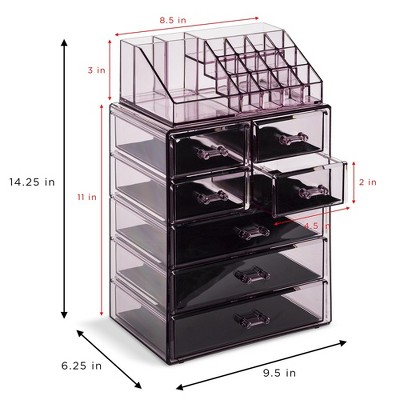 Purple Clear Acrylic Makeup Organizer with Drawers and Top Shelf