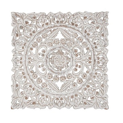 Wood Floral Handmade Intricately Carved Wall Decor With Mandala Design ...